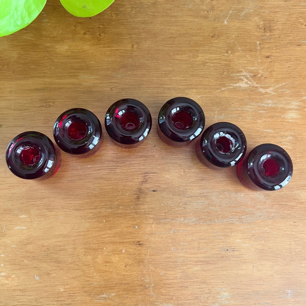 Set of 6 Ruby Red Glass Chime Candle Holders Small Round Spell Candle Base